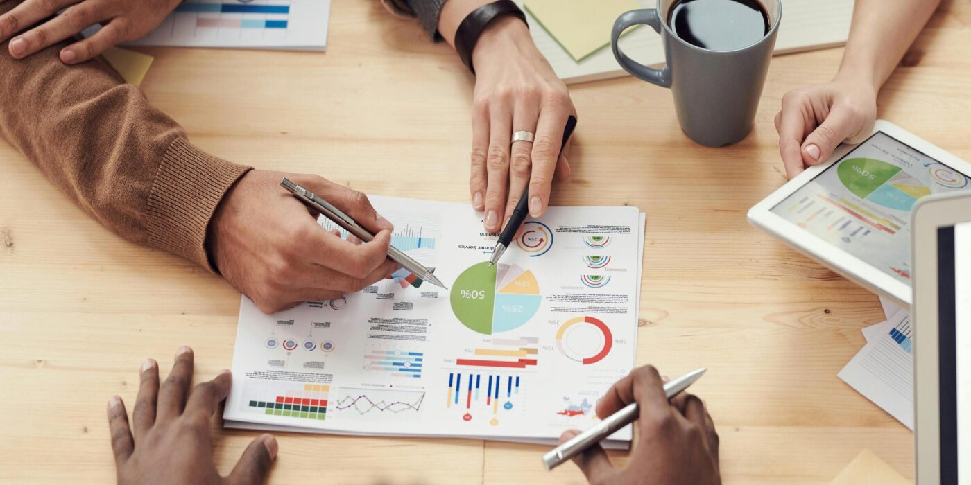 Group of professionals providing strategic consulting for a biotech startup.